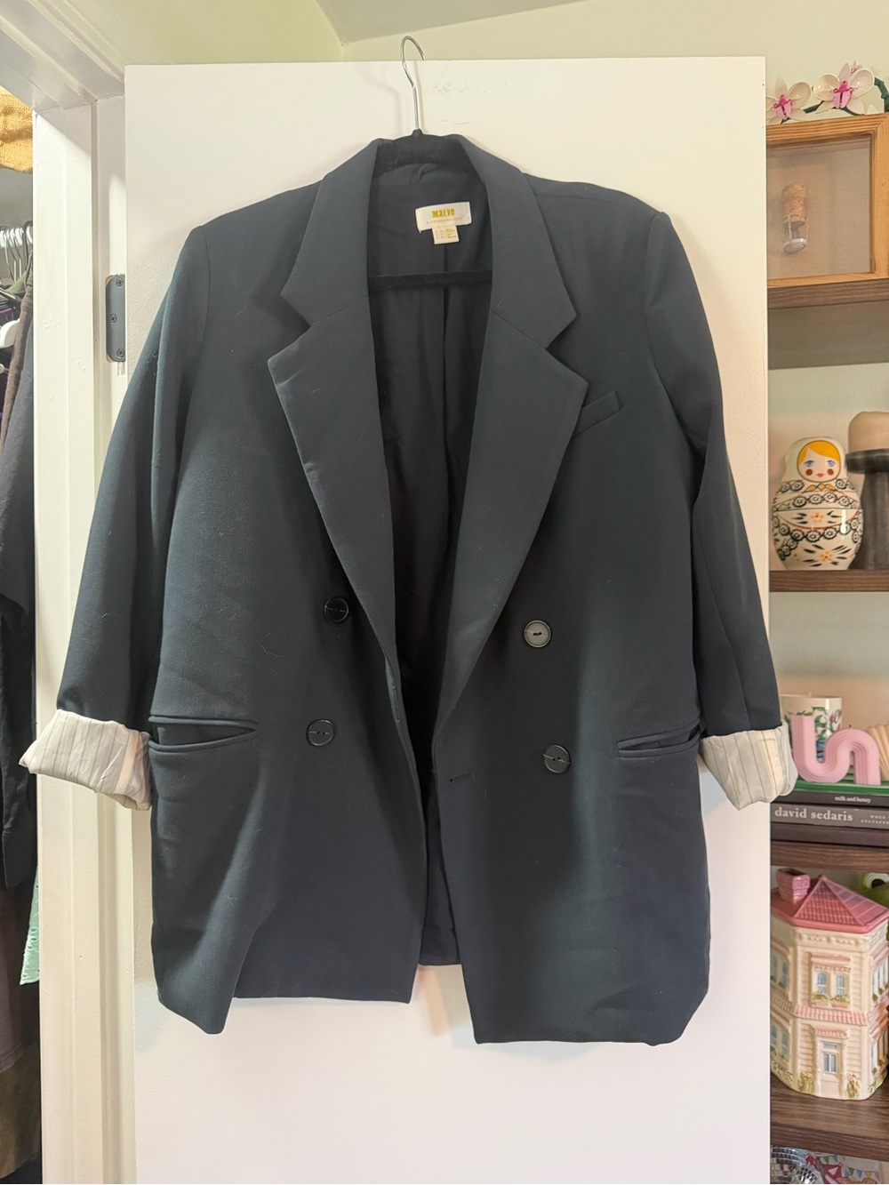 Maeve Double-Breasted Blazer in Washed Black